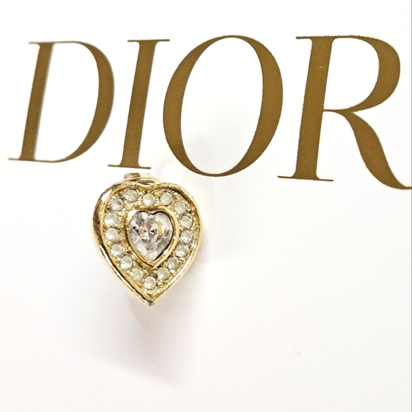 Dior Heart Shaped Single Clip On Earring In White Stones And Gold - Picture 1 of 8